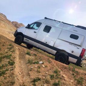 Class B RV off-roading in the Las Vegas desert.