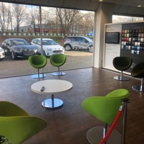 Waiting area inside the Dacia Doncaster showroom