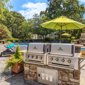 Grilling station next to saltwater pool at Camden Fairview in Charlotte North Carolina