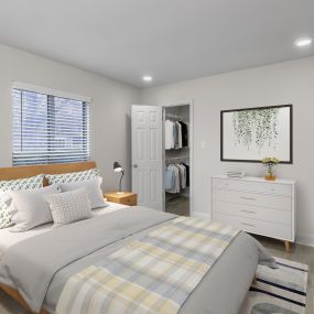 Modern Bedroom with updated hardwood-style flooring throughout