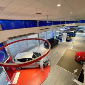 Cars inside the Ford Glasgow showroom