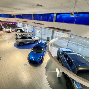 Cars inside the Ford Glasgow showroom