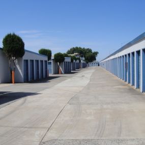 View of the wide aisles between storage buildings at Sentry Storage at 12233 Folsom Blvd