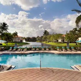 Lakeside pool with expansive lounge deck