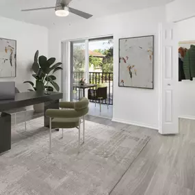 Apartment home office with wood-look flooring at Camden Doral in Doral Florida