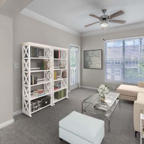 Camden Peachtree City apartments in Peachtree City, GA living room with ceiling fan