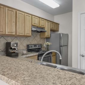Camden Peachtree City apartments in Peachtree City, GA kitchen with stainless steel appliances