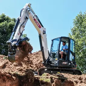 Bobcat E35 compact excavator with clamp and bucket