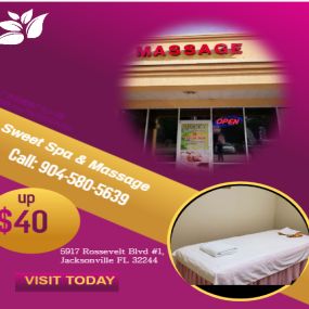 Sweet Spa & Massage is the place where you can have tranquility, absolute unwinding and restoration of your mind, 
soul, and body. We provide to YOU an amazing relaxation massage along with therapeutic sessions 
that realigns and mitigates your body with a light to medium touch utilizing smoother strokes.