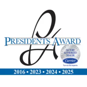 Carrier Presidents Award for Lakes Region HVAC 2016, 2023, 2024, 2025