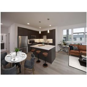 Open concept floor plan with kitchen island