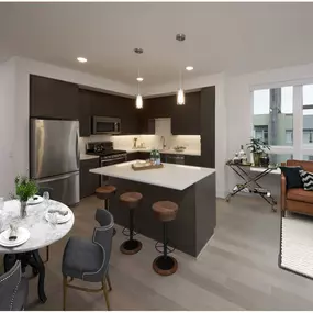 Open concept floor plan with kitchen island