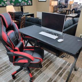 Time to get your gaming on !!! Computer desk has cup holder and phone holder. WAIT !!!!! Did we say the chair has a massage pad as well. Time to get comfy and GAME ON !!