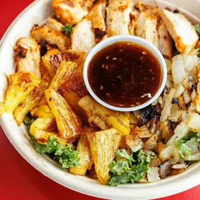 Close up image of the Hawaiian Bowl at Taystee's Burgers