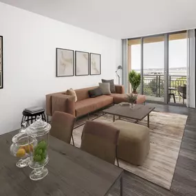 Open-concept living and dining area at Camden Potomac Yard apartments in Arlington, VA