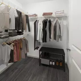 Spacious walk-in closet at Camden Potomac Yard Apartments in Arlington, VA.