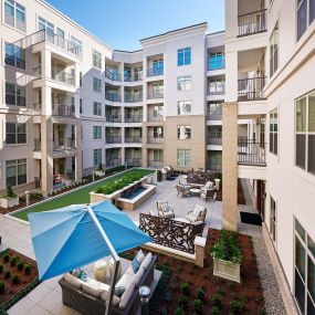 Outdoor center courtyard with lounge areas