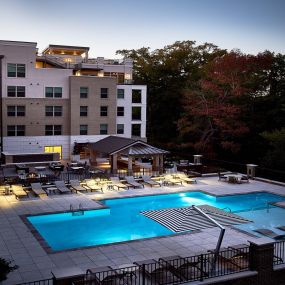 Outdoor pool nightime view