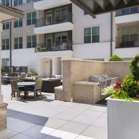 BBQ grills and outdoor dining area at Camden Carolinian Apartments in Raleigh, NC