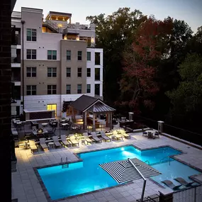 Outdoor pool nightime view