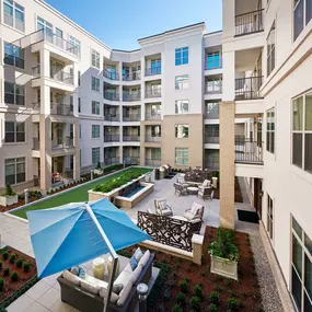 Outdoor center courtyard with lounge areas