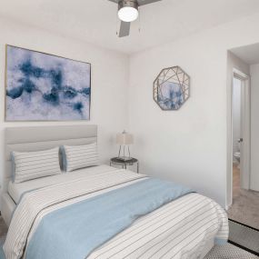 Main bedroom with ensuite bathroom, ceiling fan and walk-in closet