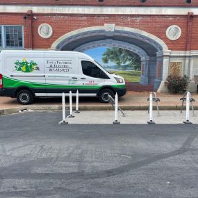 One of the Tioga Plumbing & Electric vans at Bishop Arts 1910 Oak Cliff in Dallas Texas.