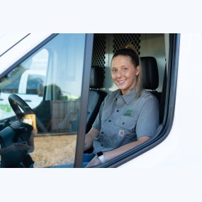 One of the Tioga Contractors Plumbing Service technicians in the utility van ready for service calls in the Bedford, TX area.