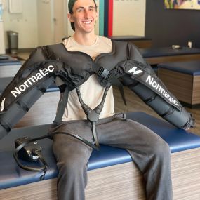 Normatec is a great add-on to a stretch session. Normatec is compression therapy which can help with blood flow and recovery. We have the option to do legs, arms or hips.