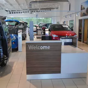 Welcome desk inside the Vauxhall Kilmarnock dealership