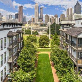 Private patios and balconies with downtown view