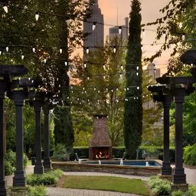 Outdoor fireplace with downtown views at Camden Vantage