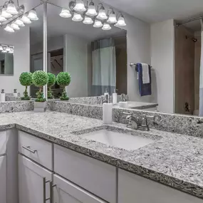 Bathroom with white cabinets