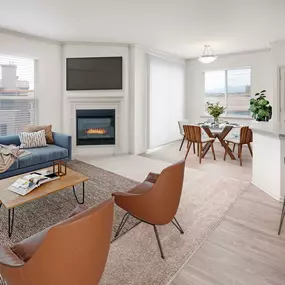 Open concept living room with gas fireplace