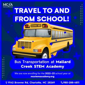 Mallard Creek STEM Academy is the best K-8 charter school in Charlotte. We offer Clubs and Activities for Middle school. Athletic Program with your favorite sports. STEM-Based Curriculum. Chromebooks for every student. Free Bus Transportation to and from the school. Hot Lunch Program. And much more! ????

➡ Apply now for the 2022-23 school year at mcstemacademy.org