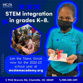 Mallard Creek STEM Academy engages its students through STEM-based activities! Building and engineering projects are valuable for developing thinking skills and encouraging the ability to design and create. 
Enroll today at mcstemacademy.org