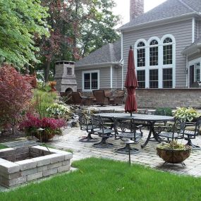 Installed patio with a fireplace