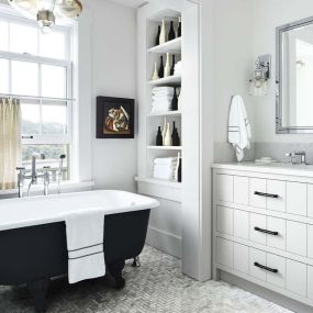 Black & White is never out of style. Contact us for all of your bathroom remodeling needs!
