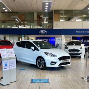 New Ford cars inside the Burnley showroom