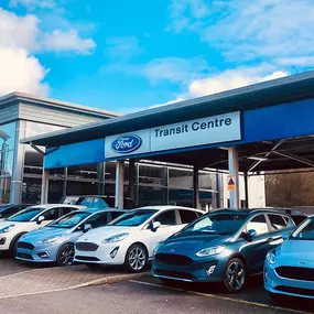 Outside the front of the Ford Burnley dealership