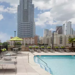 Rooftop pool with sundeck overlooking uptown charlotte