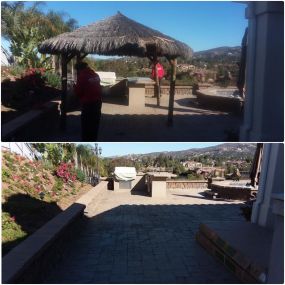 Property cleanup in Rancho San Diego. Team members broke down and removed a patio shade structure.