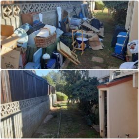 Before and after photo from a recent Junk King trash removal. We haul just about anything from cardboard to old household items.