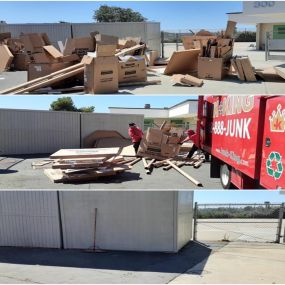 Before, during and after photos of a cardboard commercial hauling job. Our Junk King team worked together to complete this large junk removal job.