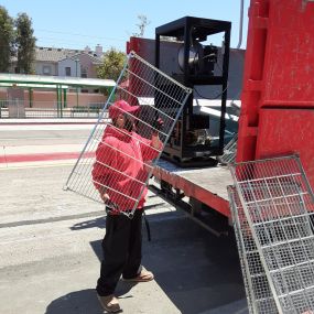 Junk King San Diego team member hard at work on a commercial junk removal job. Our team can handle all junk pick up jobs, big or small. We haul everything but hazardous waste.