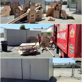 Before, during and after photos of a cardboard commercial hauling job. Our Junk King team worked together to complete this large junk removal job.