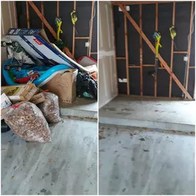 Before and after photo from a recent Junk King trash removal. We haul just about anything from furniture to construction debris and all the miscellaneous items in between.