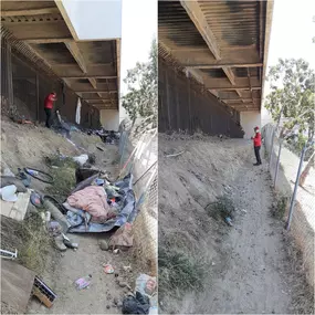 Before and after photo of a Junk King San Diego yard clean up. We handle property clean up for both commercial and residential customers.