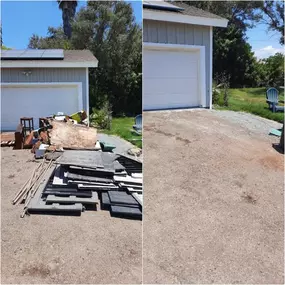 Before and after photo from a driveway touchless junk removal in Spring Valley.