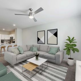 Spacious living room with modern finishes